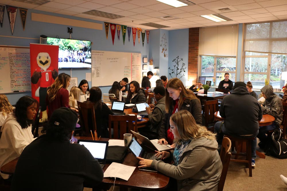 Students in classroom prepare to meet with admissions officers.